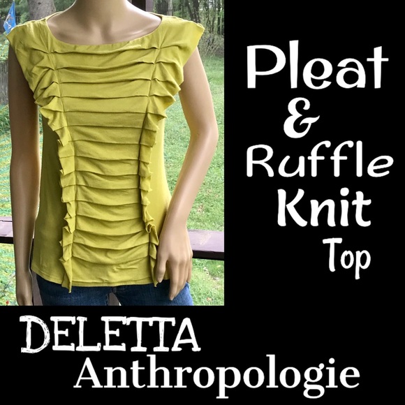 Anthropologie Tops - ▪️ANTHROPOLOGIE▪️DELETTA▪️Mustard Yellow Pleated Ruffle Cap Sleeve Top